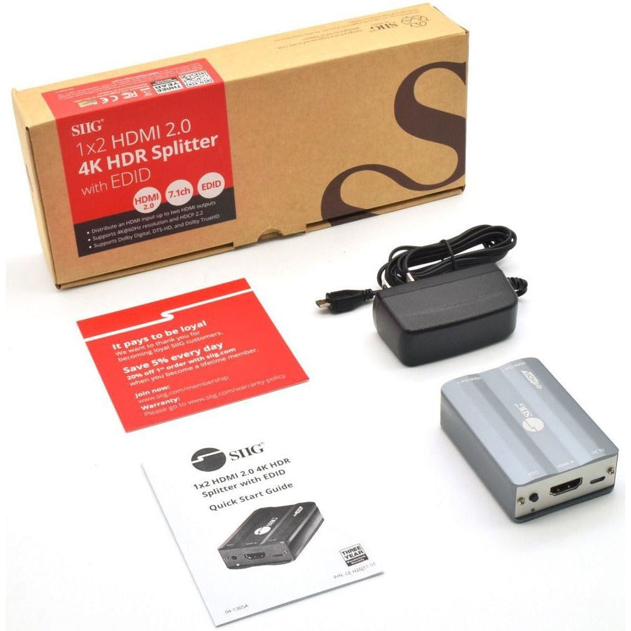Siig 1X2 Hdmi 2.0 4K Hdr Splitter With Edid