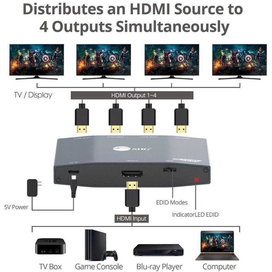 Siig 1X4 Hdmi 2.0 4K Hdr Splitter With Edid