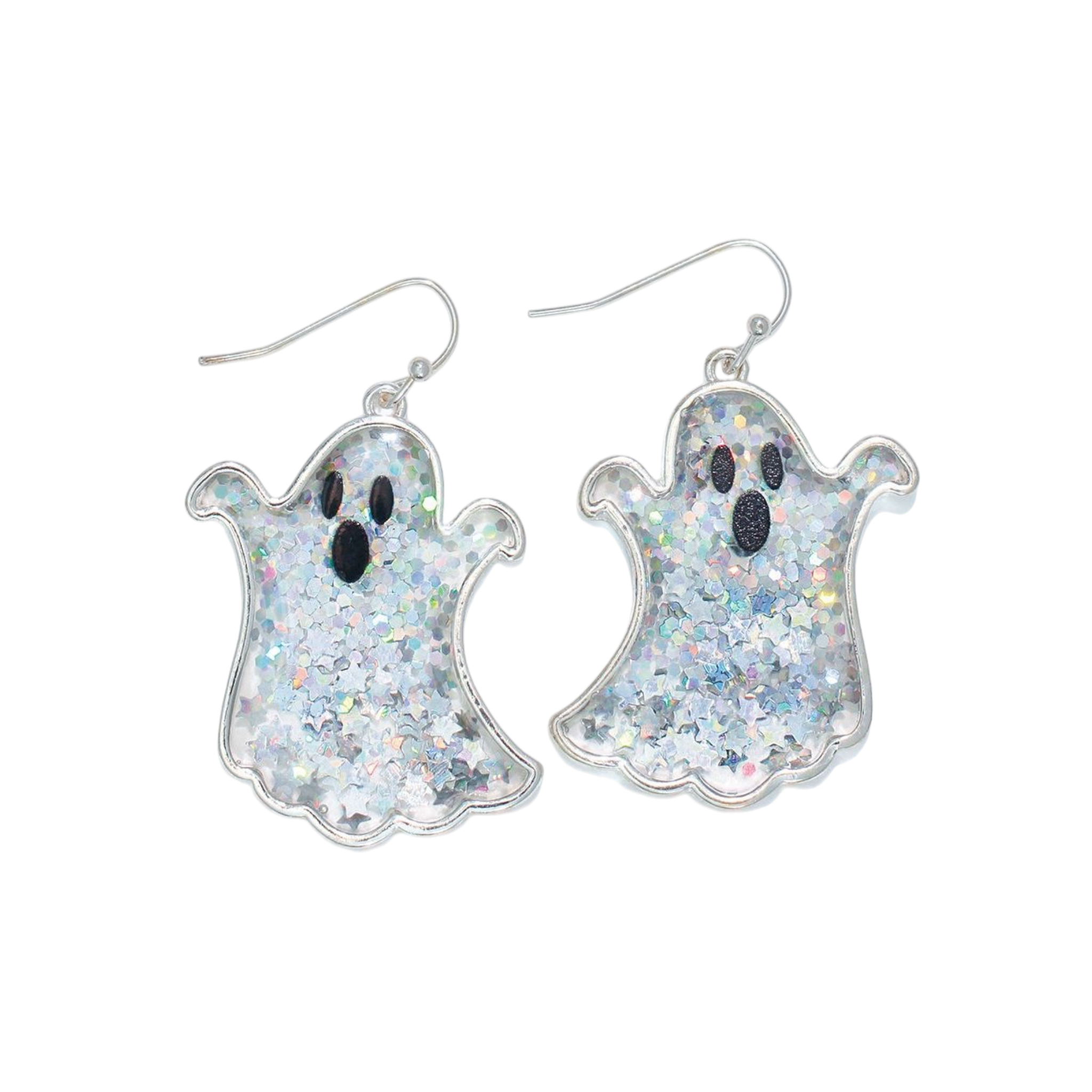 Silver Glitter Ghosts Earrings