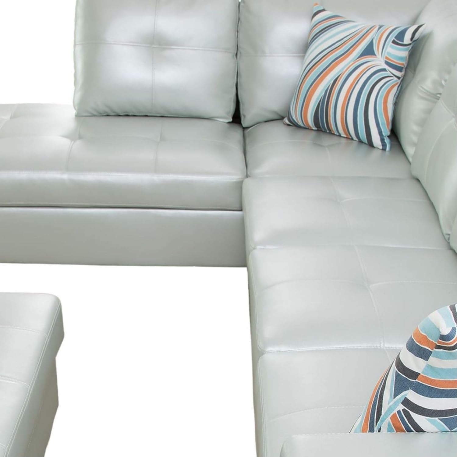 Silver Green L Shaped Sofa Set With Storage Ottoman 3 Piece