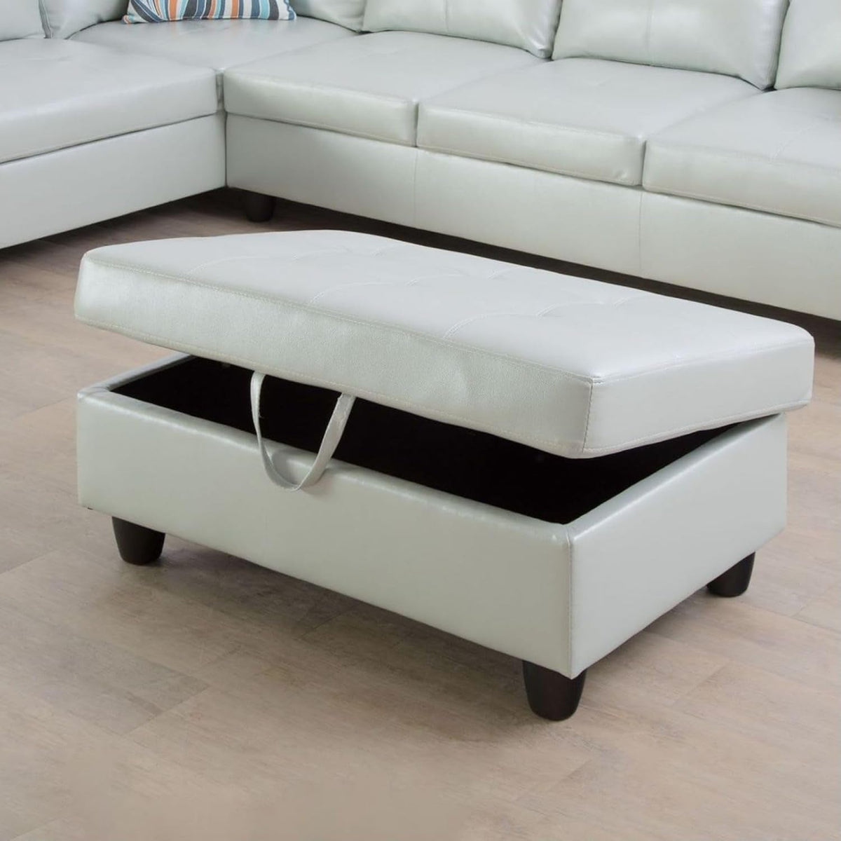 Silver Green L Shaped Sofa Set With Storage Ottoman 3 Piece