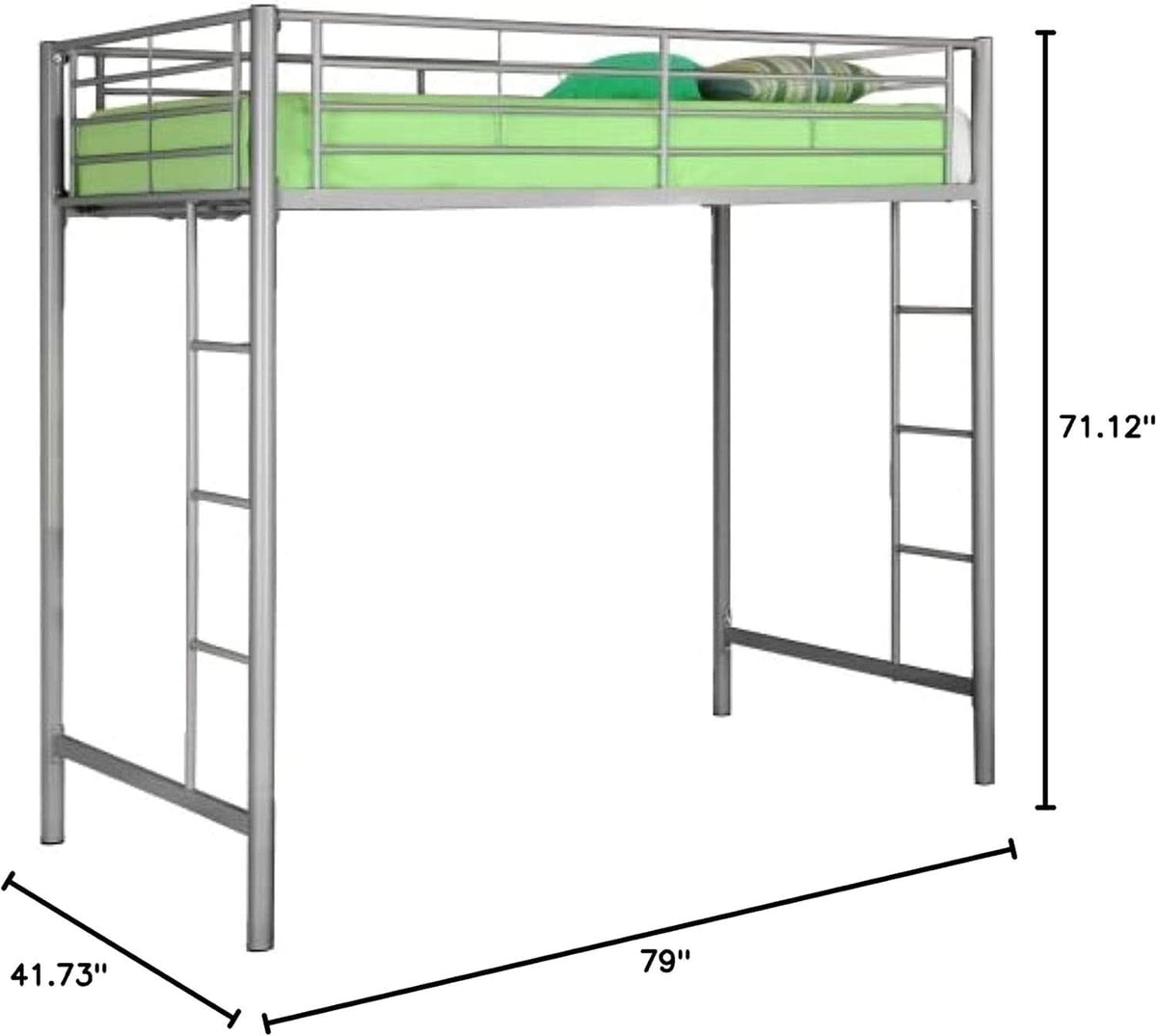 Silver Metal Industrial Twin Over Loft Bunk Bed With Ladder