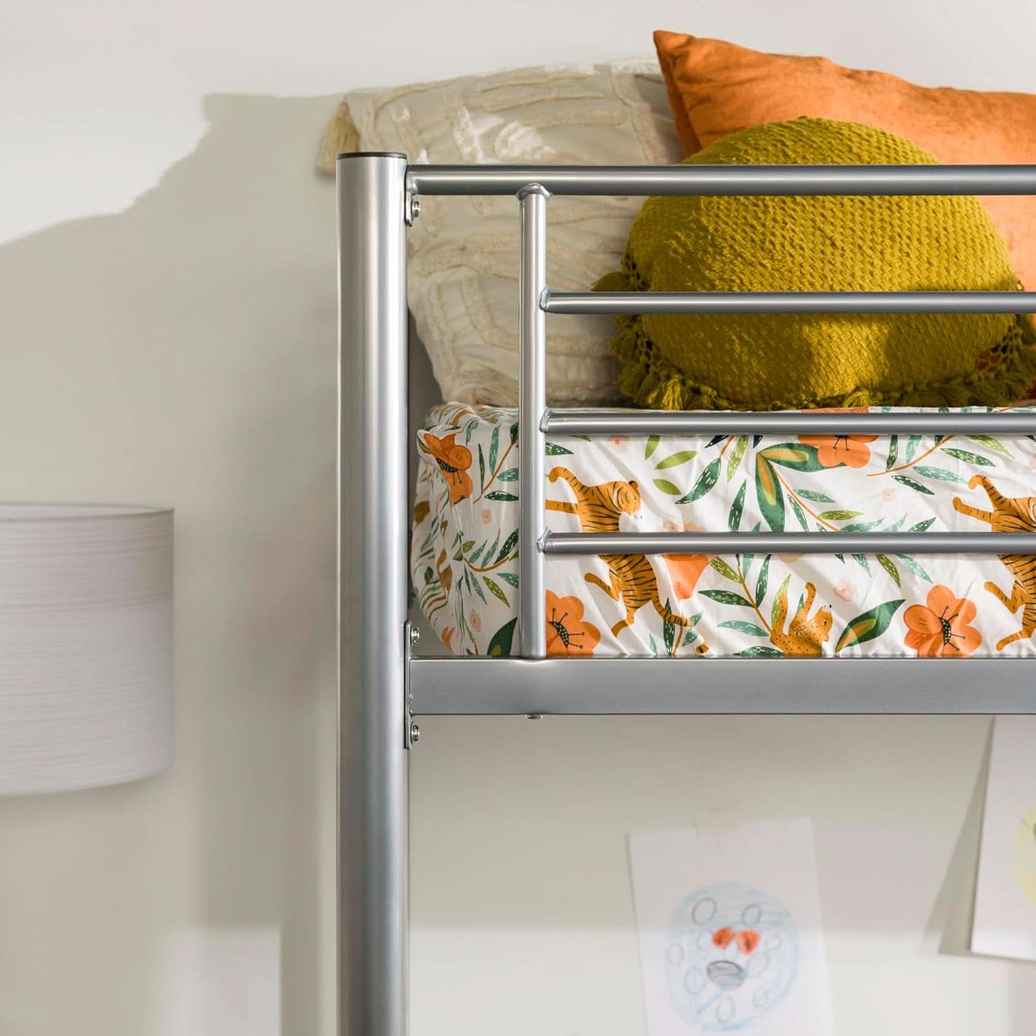 Silver Metal Industrial Twin Over Loft Bunk Bed With Ladder
