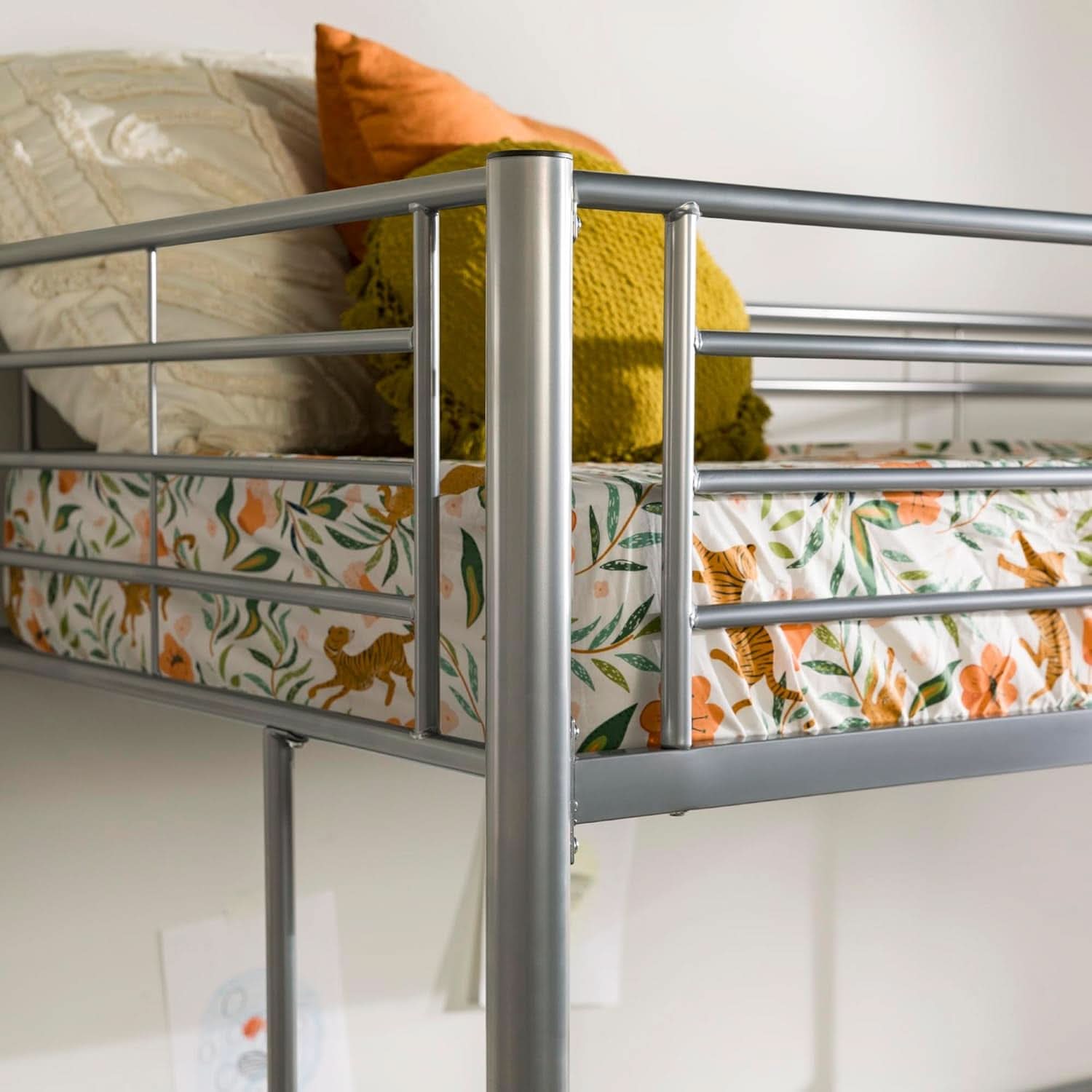 Silver Metal Industrial Twin Over Loft Bunk Bed With Ladder