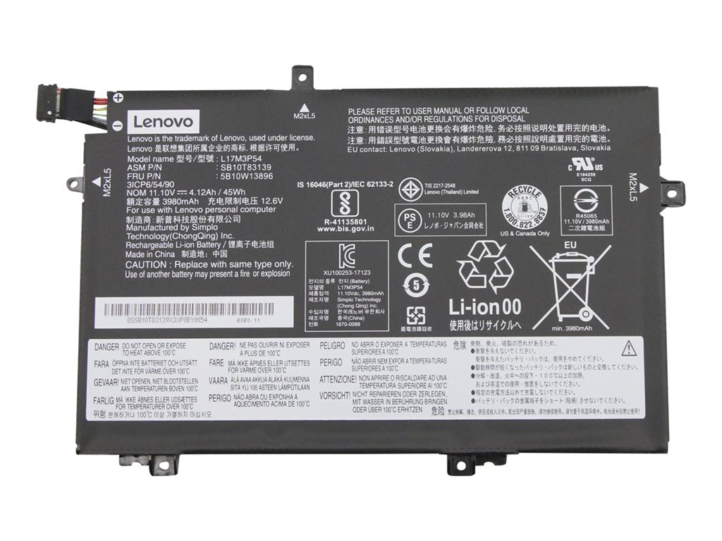 Simplo - Notebook battery - lithium ion - 3-cell - 3980 mAh - 45 Wh - FRU - for ThinkPad L14 Gen 1; L14 Gen 2; L15 Gen