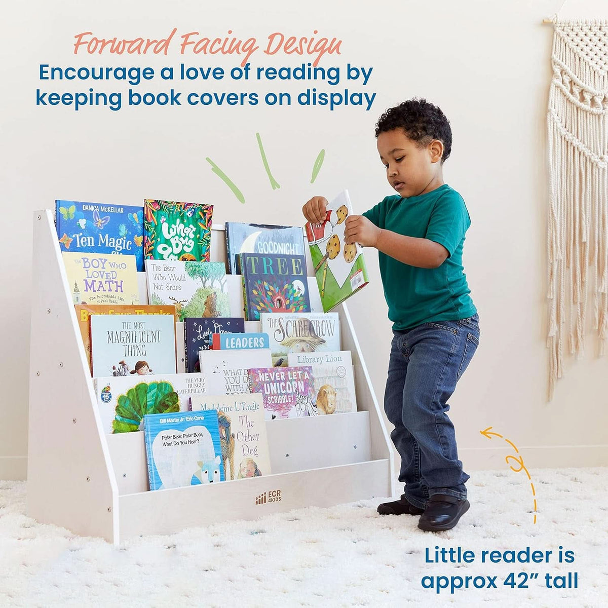 Single Sided Book Display Classroom Bookshelf White Wash
