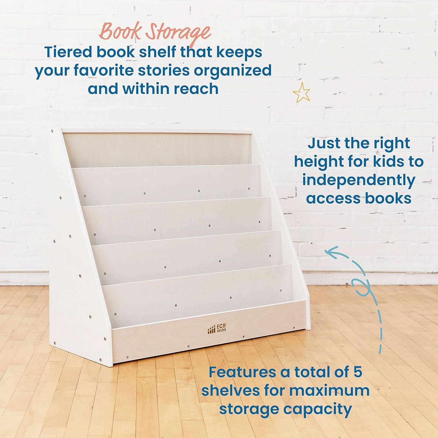 Single Sided Book Display Classroom Bookshelf White Wash