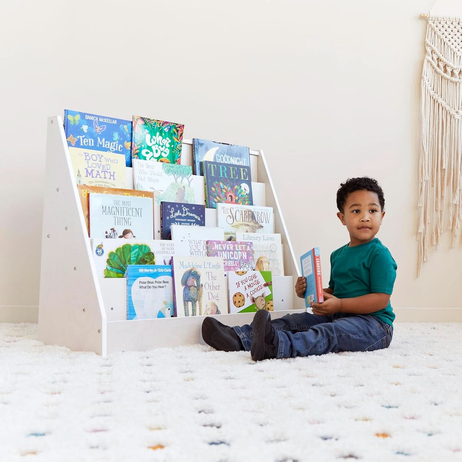 Single Sided Book Display Classroom Bookshelf White Wash