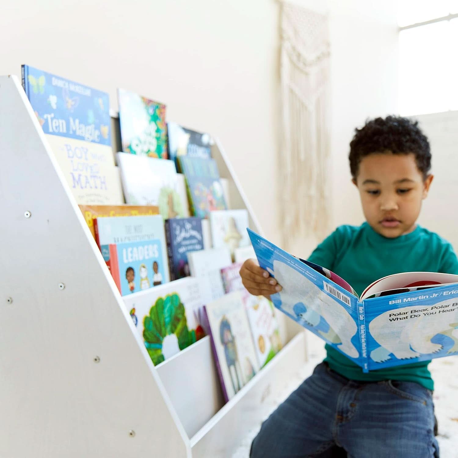Single Sided Book Display Classroom Bookshelf White Wash