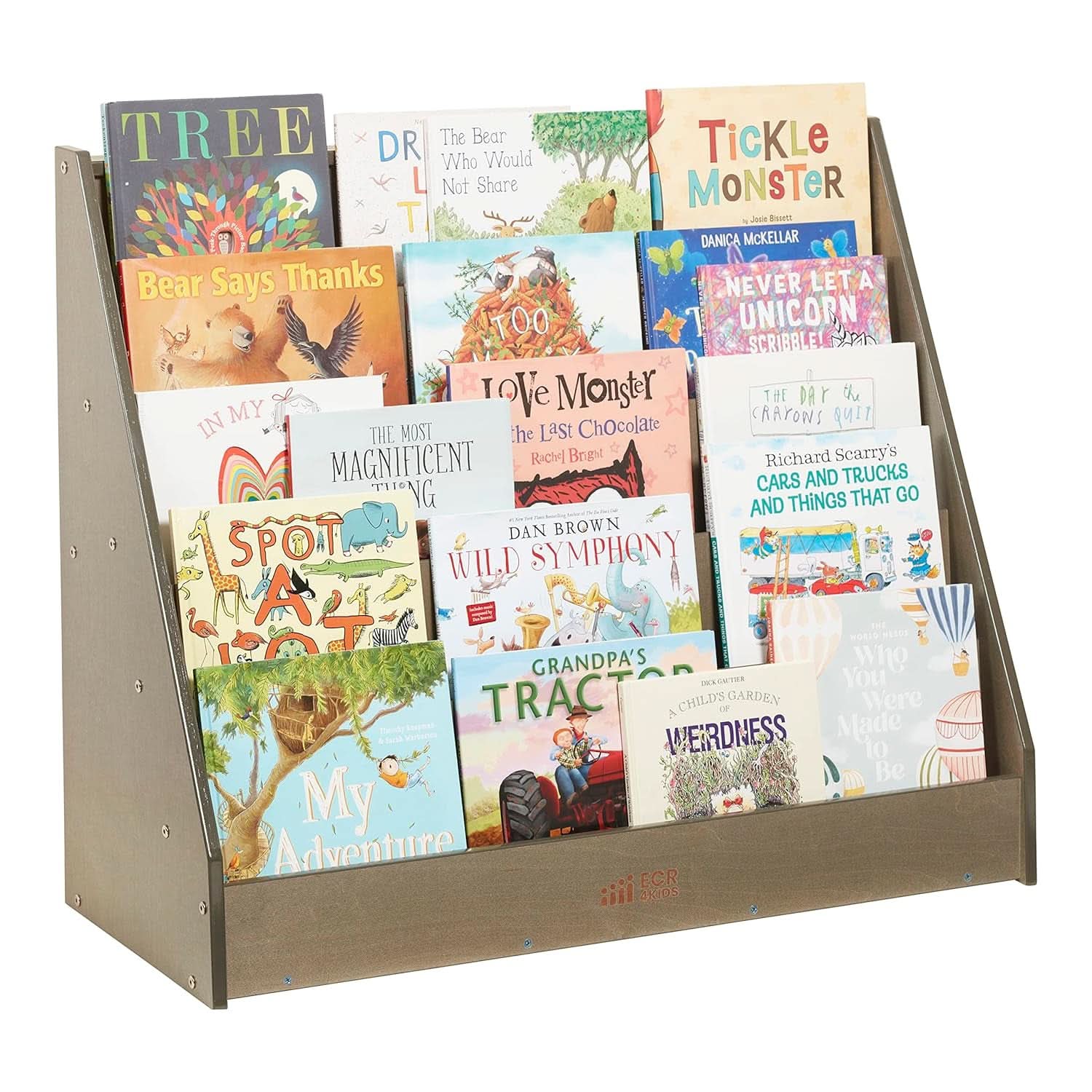 Single Sided Book Display Five Wide Slots Classroom Bookshelf Grey Wash