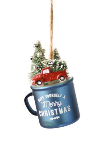 Sisal Tree in a Glass Coffee Cup Ornament - Blue
