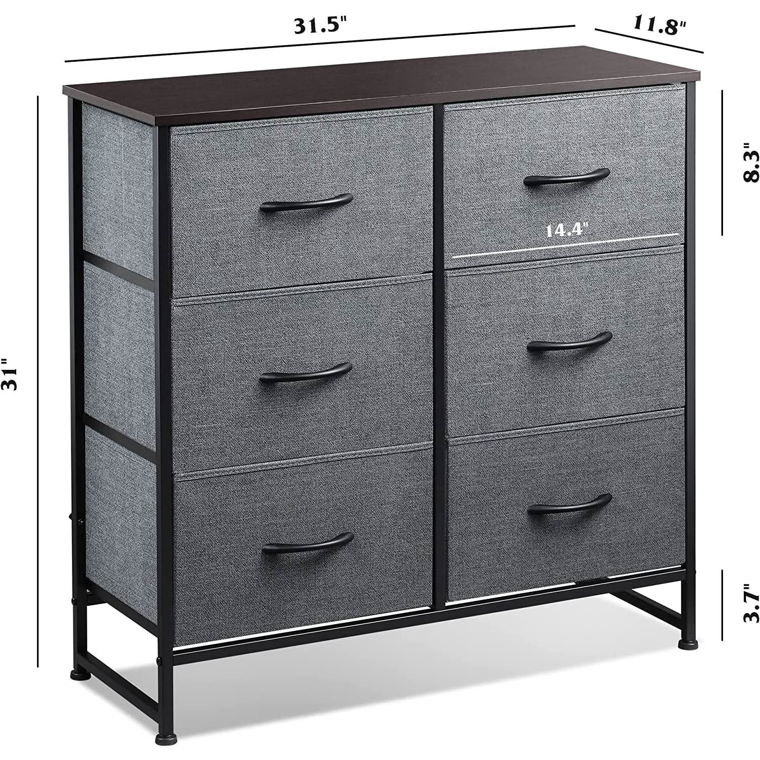 Six Drawer Dark Grey Fabric Dresser For Bedroom Storage