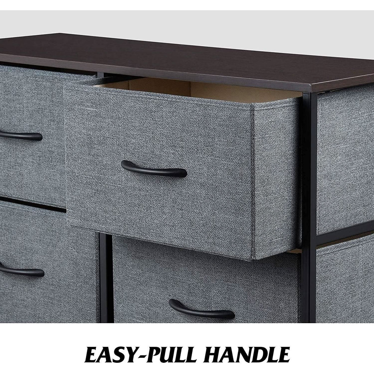 Six Drawer Dark Grey Fabric Dresser For Bedroom Storage