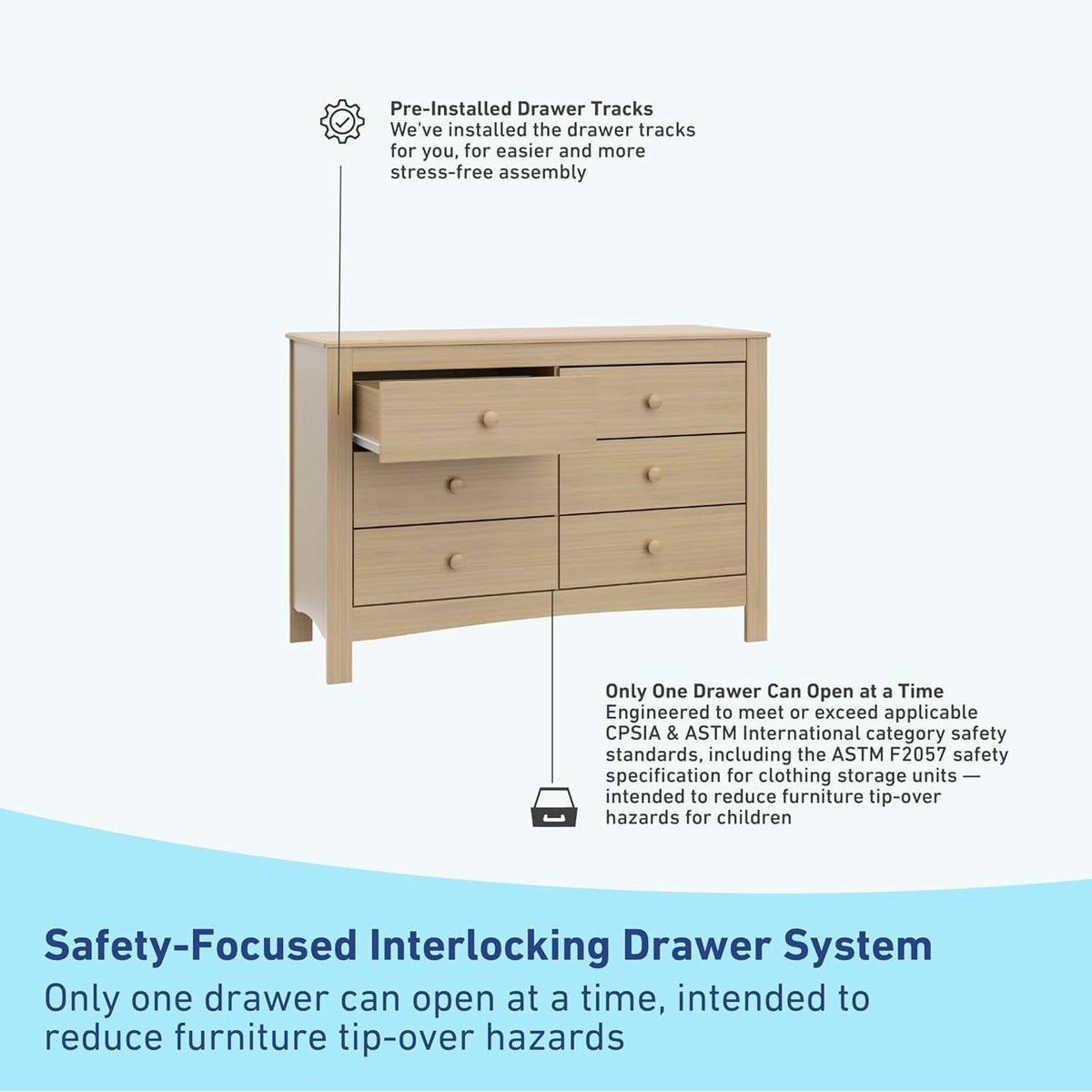 Six Drawer Dresser Driftwood Finish Greenguard Gold