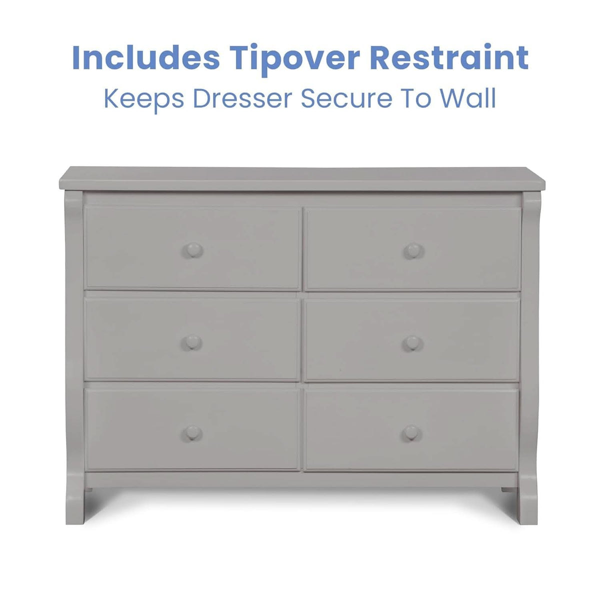 Six Drawer Dresser In Grey With Interlocking Drawers