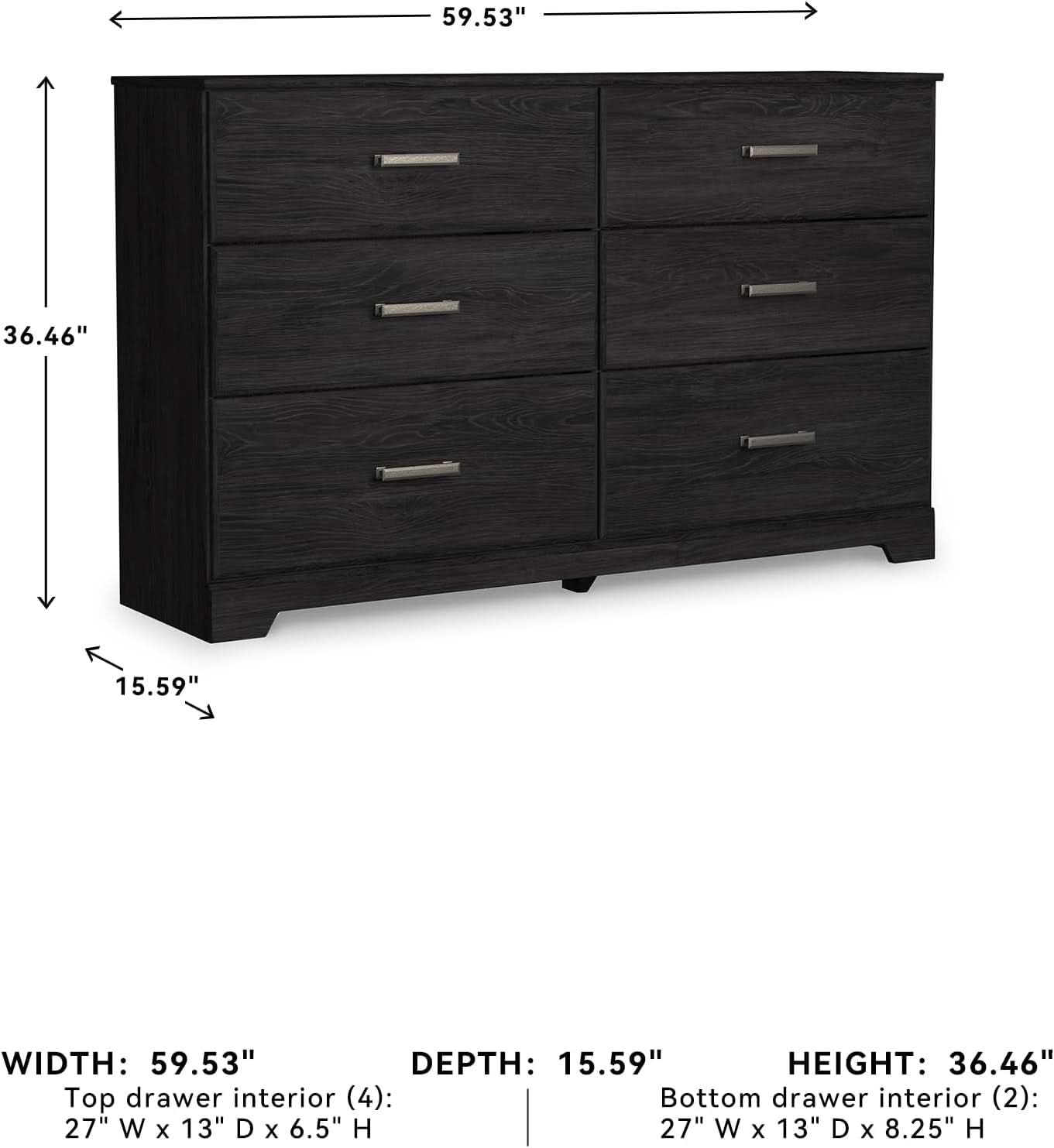 Six Drawer Dresser With Black Matte Engineered Wood