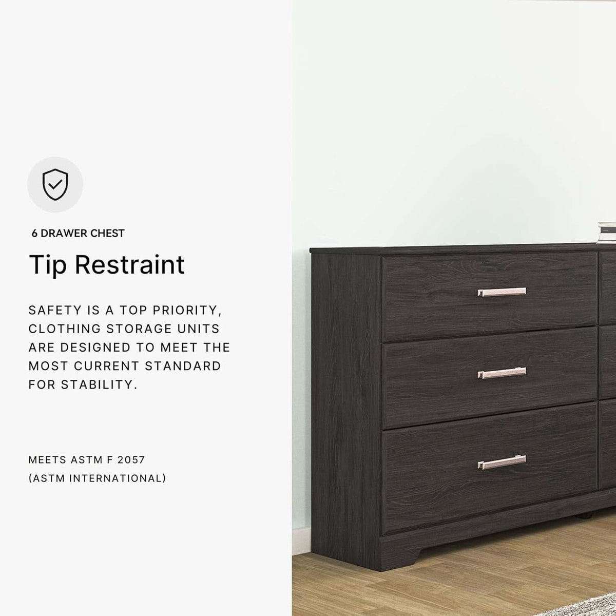 Six Drawer Dresser With Black Matte Engineered Wood
