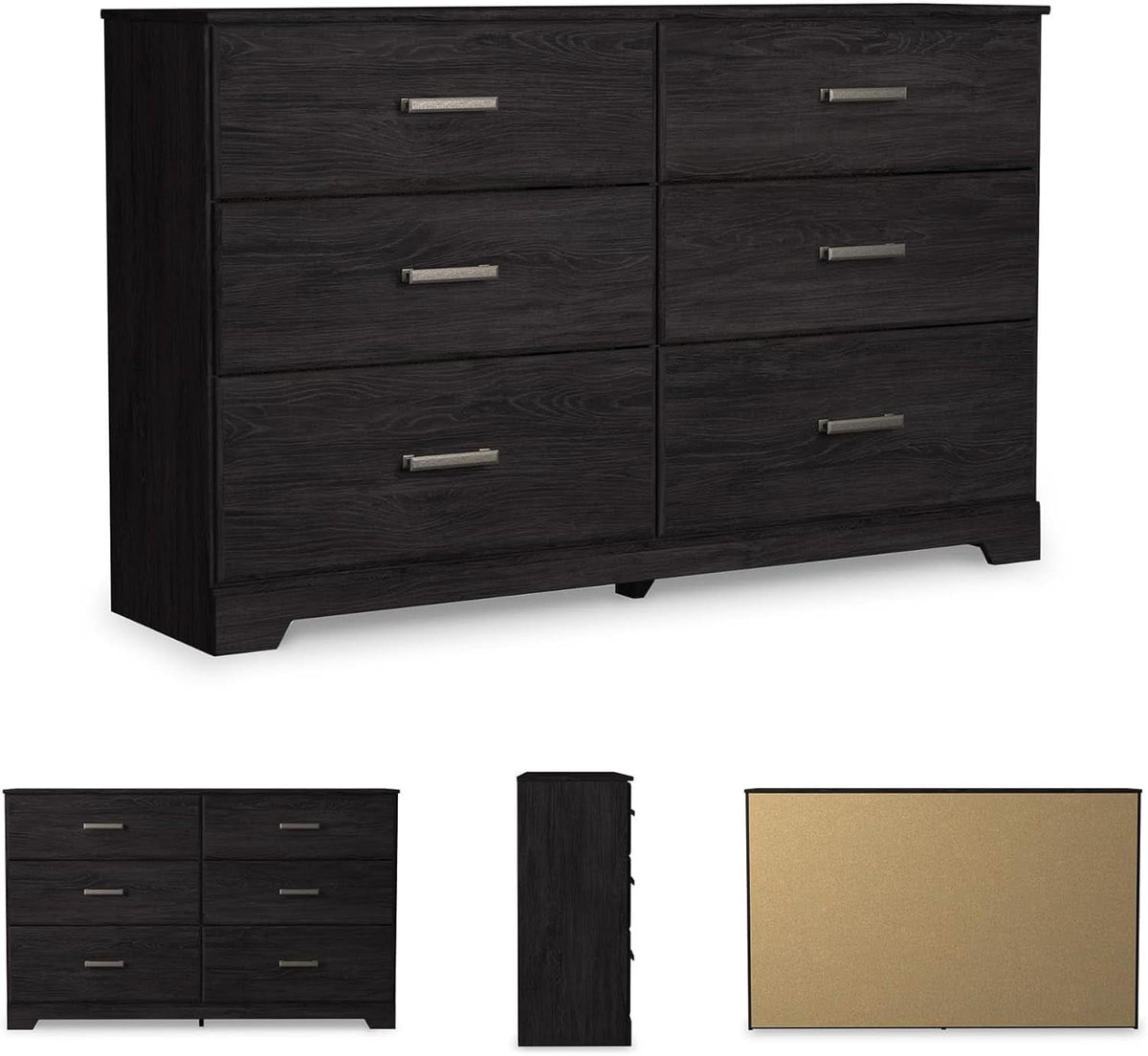 Six Drawer Dresser With Black Matte Engineered Wood