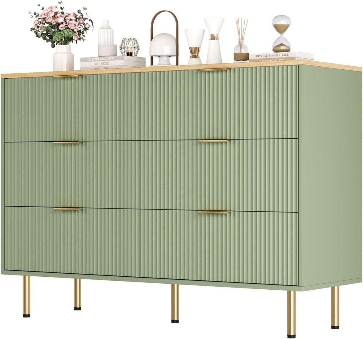 Six Drawer Dresser With Fluted Panels Modern Look Finish