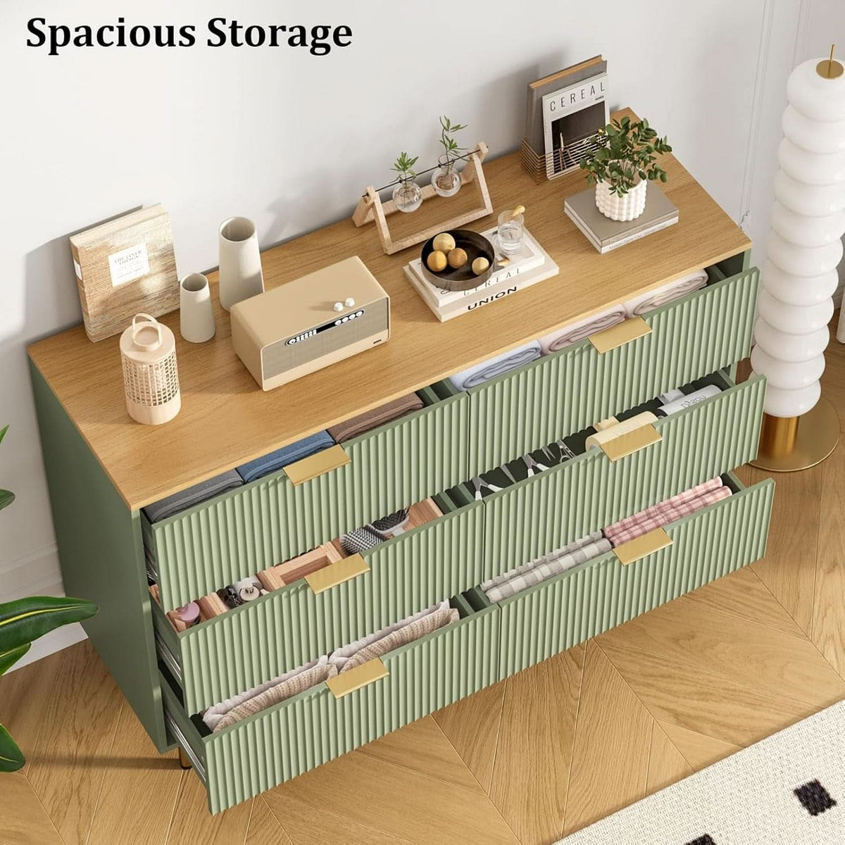 Six Drawer Dresser With Fluted Panels Modern Look Finish