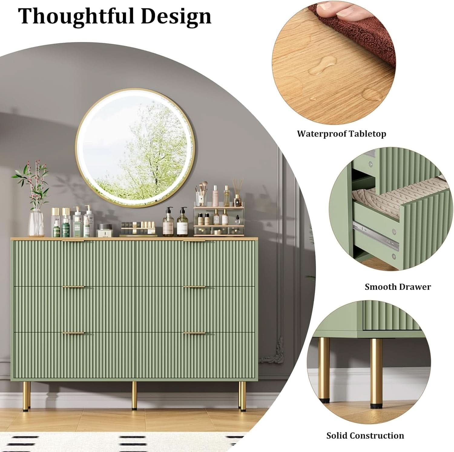Six Drawer Dresser With Fluted Panels Modern Look Finish