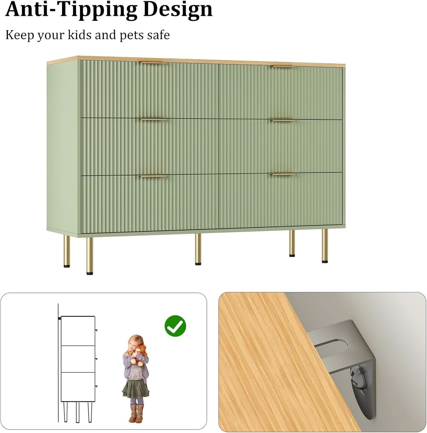 Six Drawer Dresser With Fluted Panels Modern Look Finish