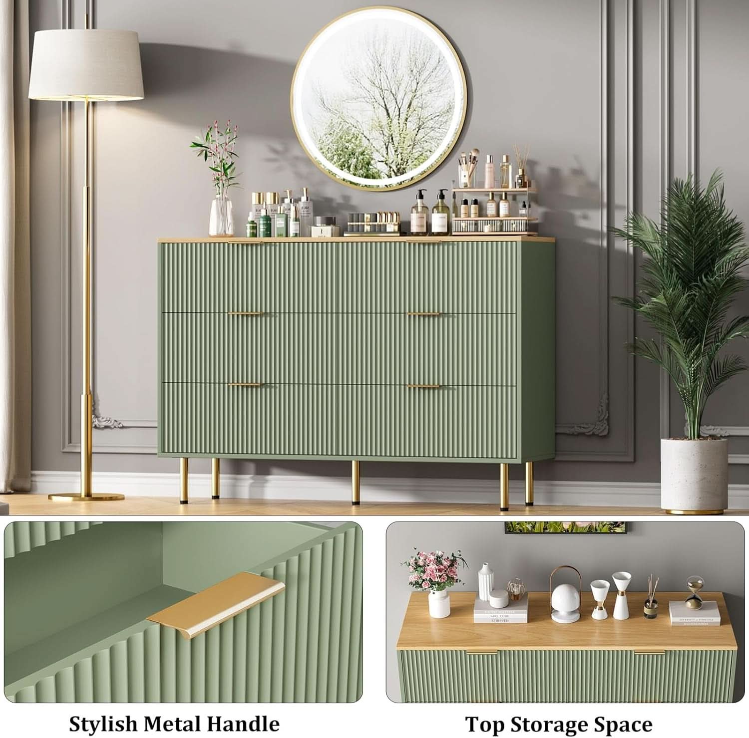 Six Drawer Dresser With Fluted Panels Modern Look Finish