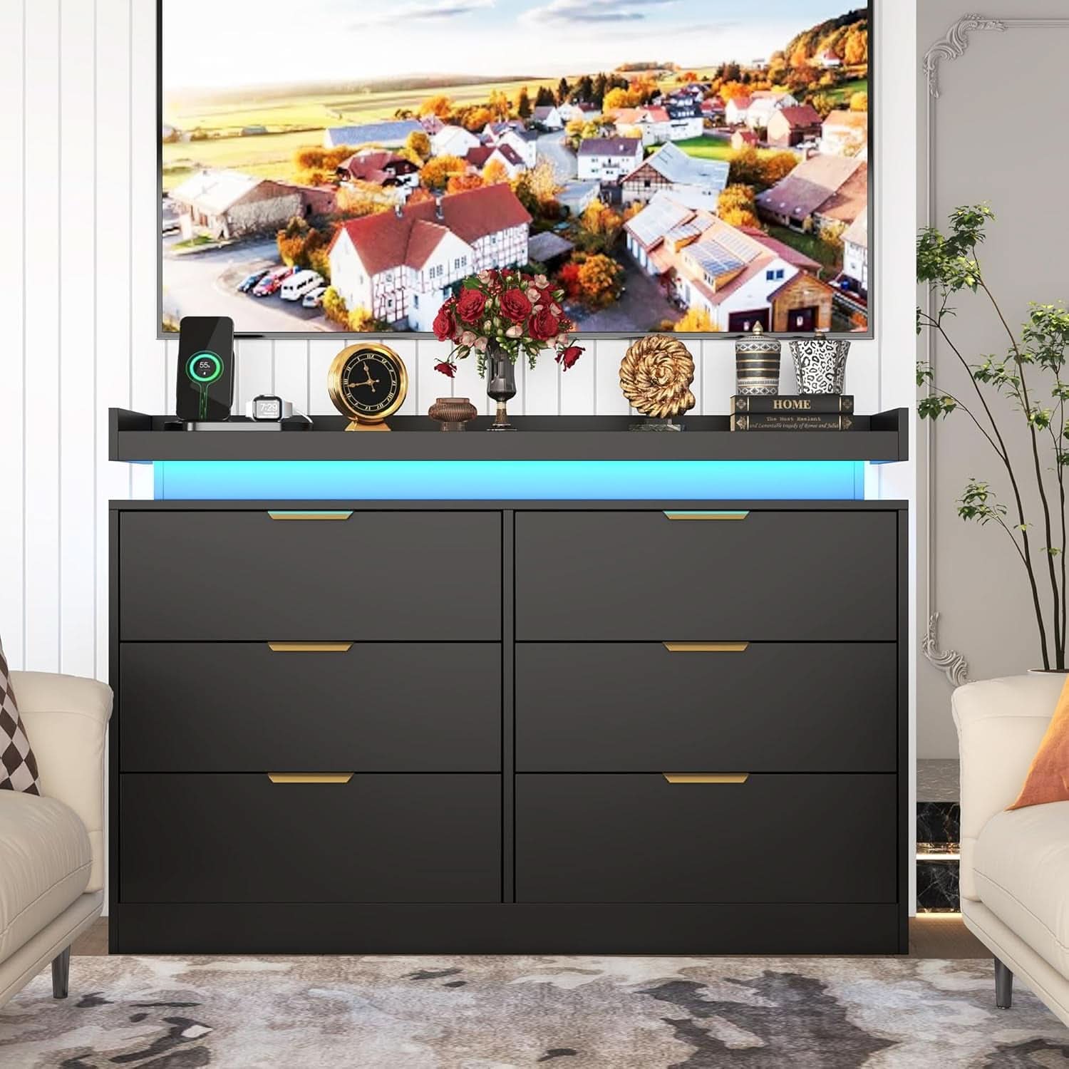 Six Drawer Dresser With LED Illumination Enhancement
