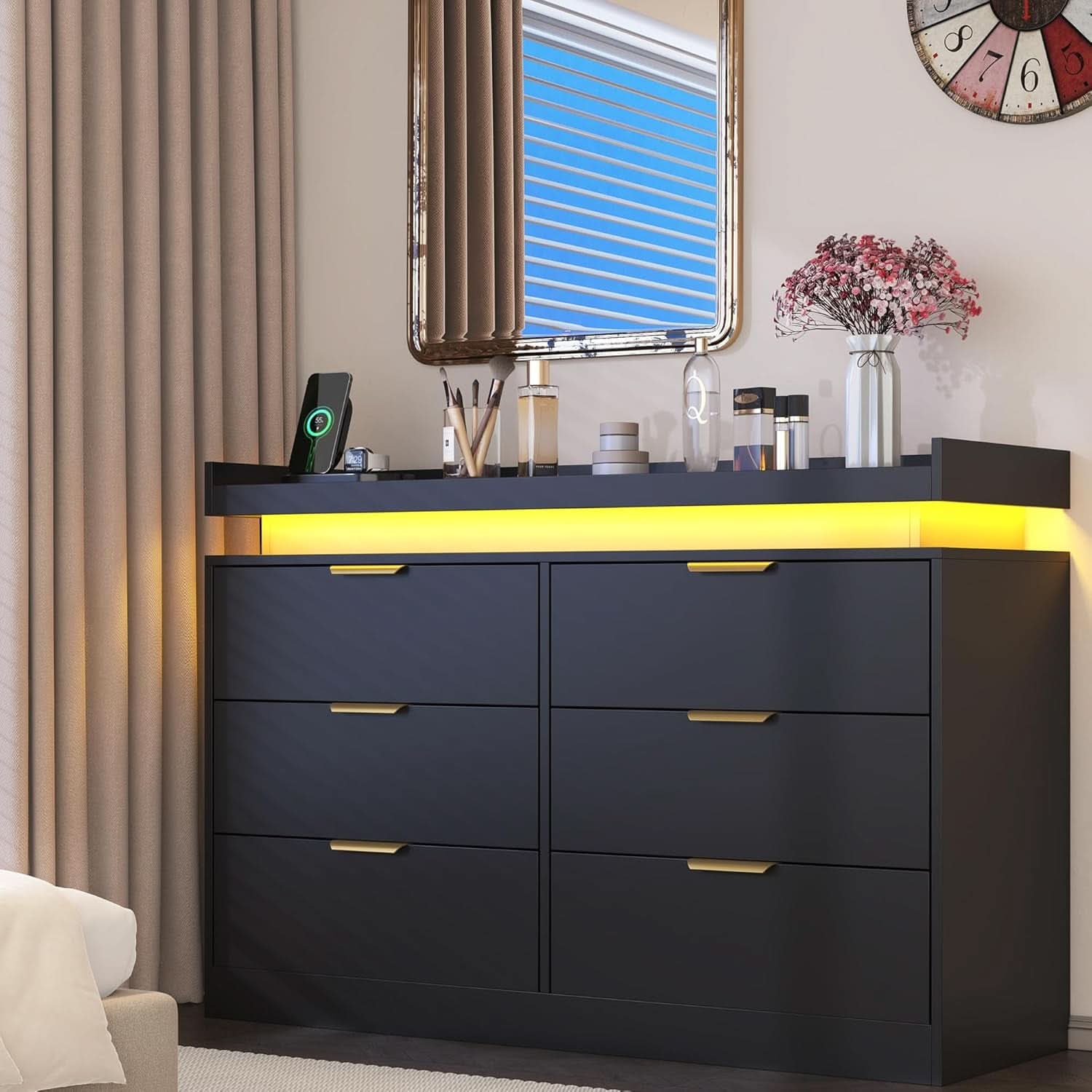 Six Drawer Dresser With LED Illumination Enhancement