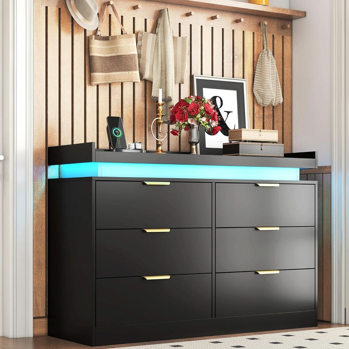 Six Drawer Dresser With LED Illumination Enhancement