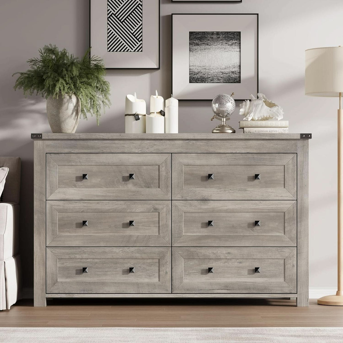 Six Drawer Dresser With Metal Handles Storage Unit