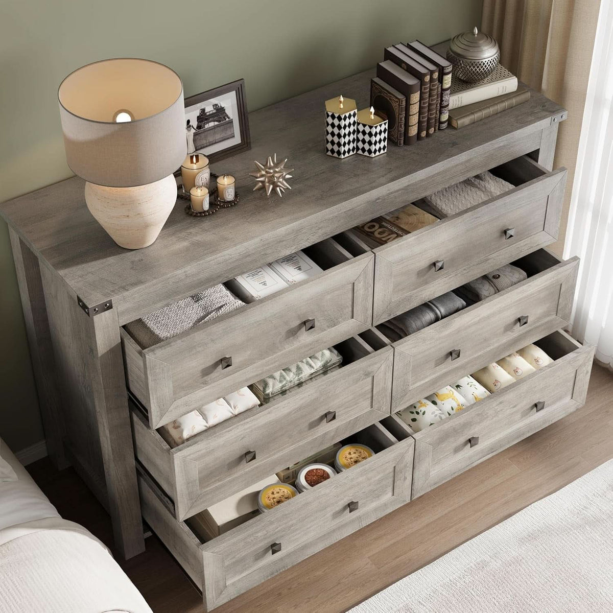 Six Drawer Dresser With Metal Handles Storage Unit