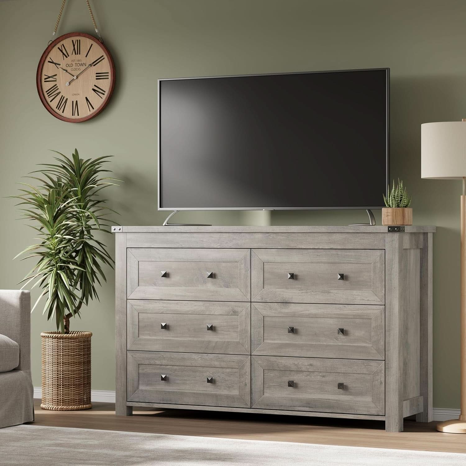Six Drawer Dresser With Metal Handles Storage Unit
