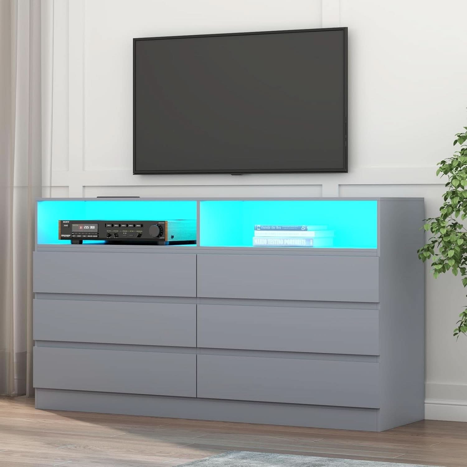 Six Drawer LED Dresser With USB Charging Ports For Bedroom