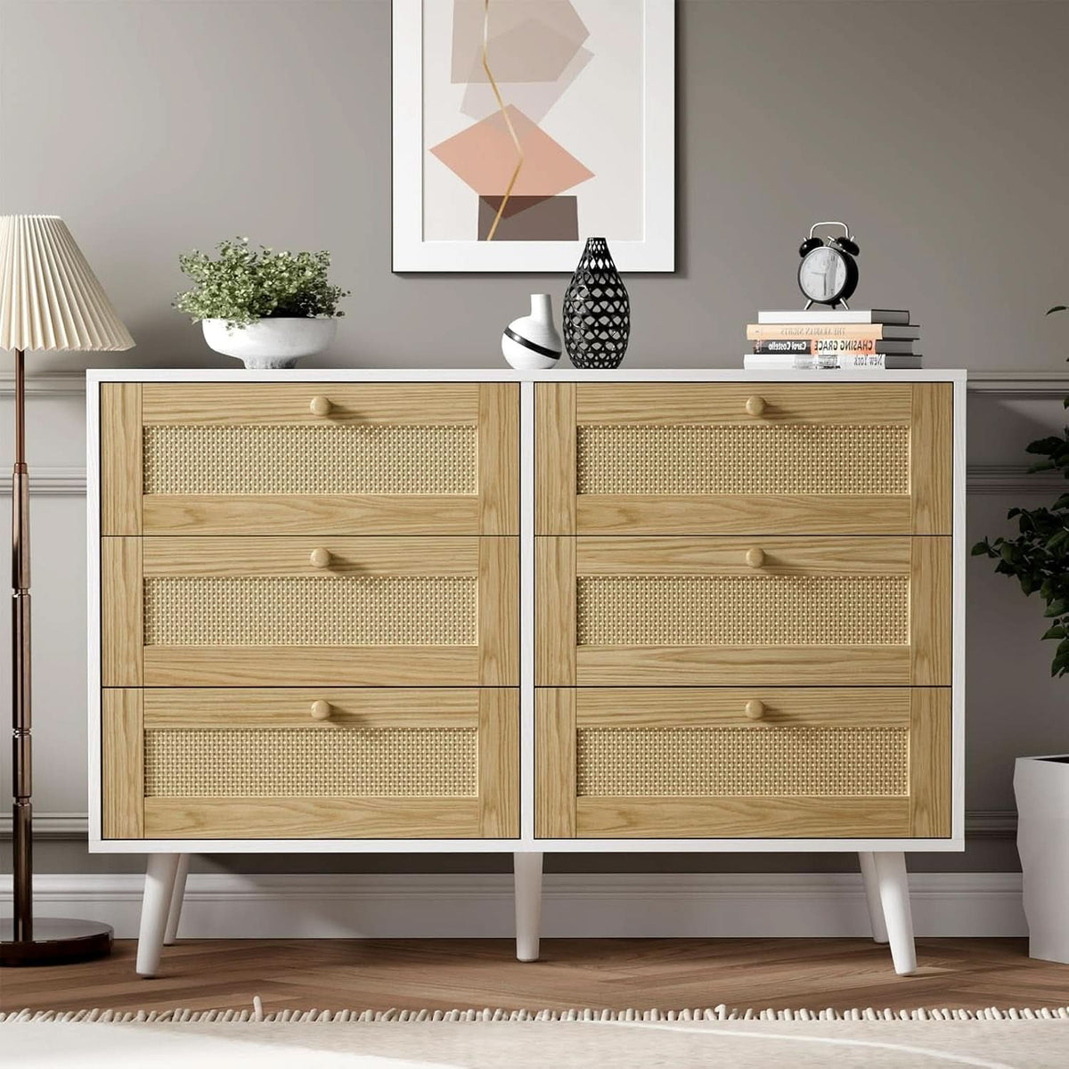 Six Drawer White Dresser For Bedroom And Hallway Storage