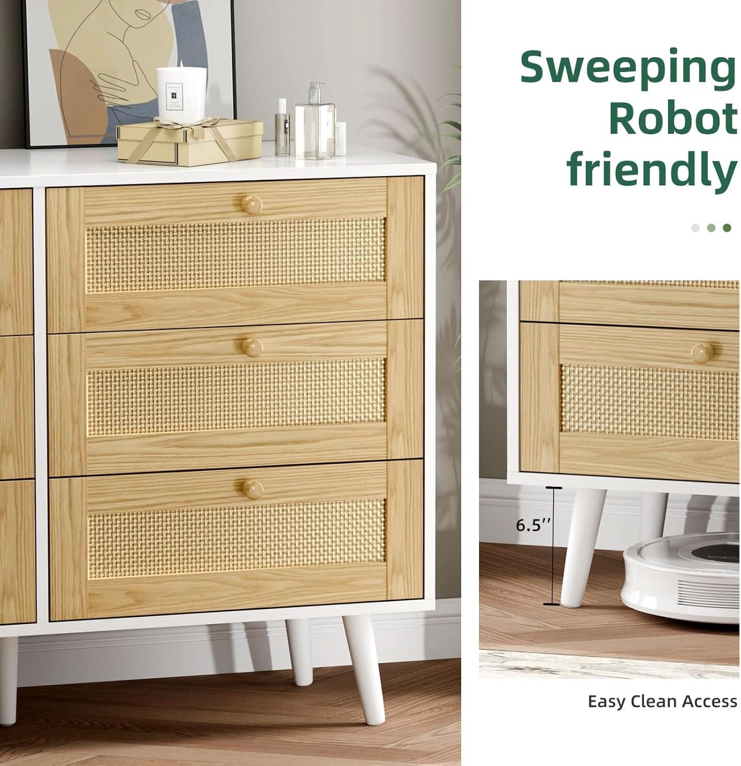 Six Drawer White Dresser For Bedroom And Hallway Storage
