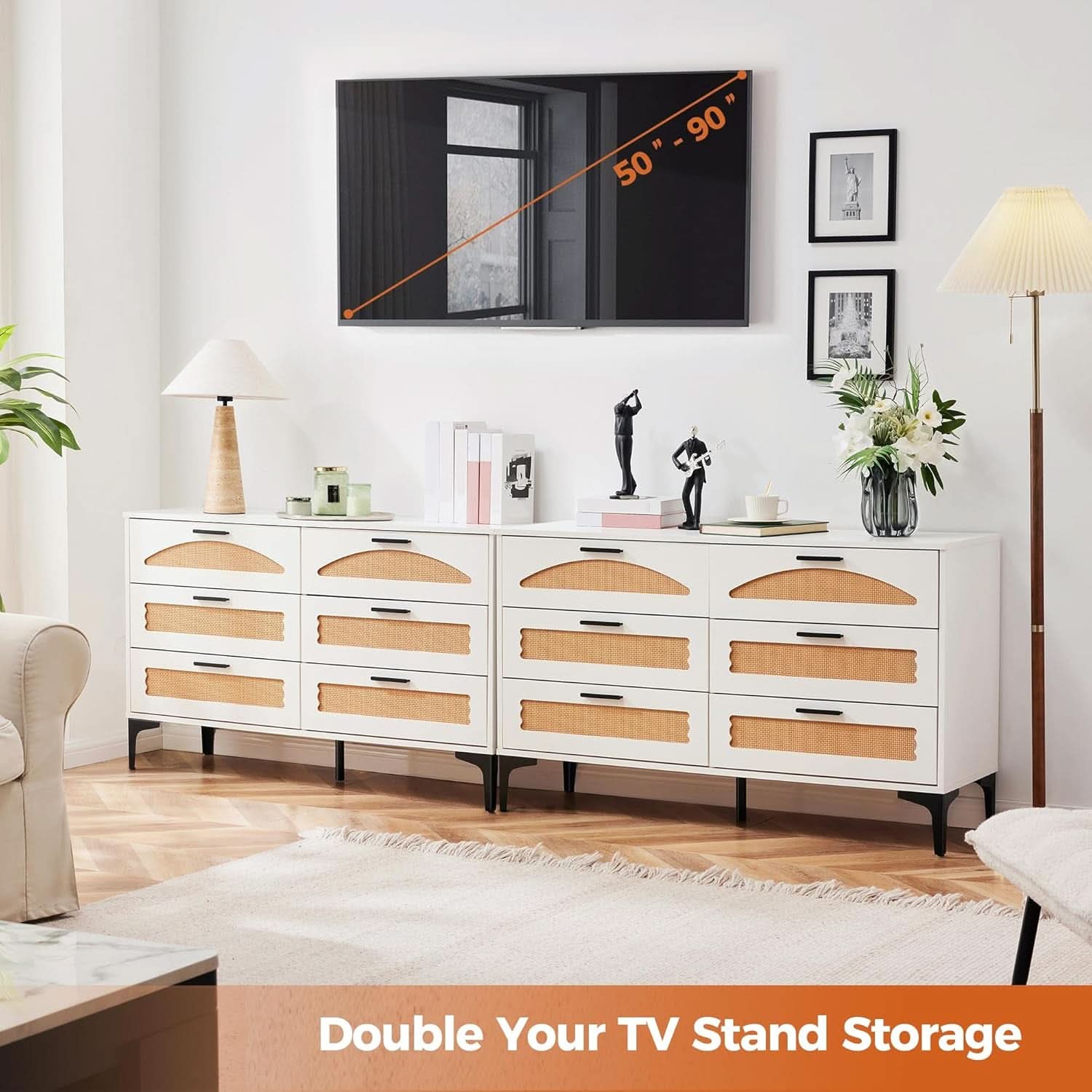 Six Drawer White Dresser With Industrial Steel Base