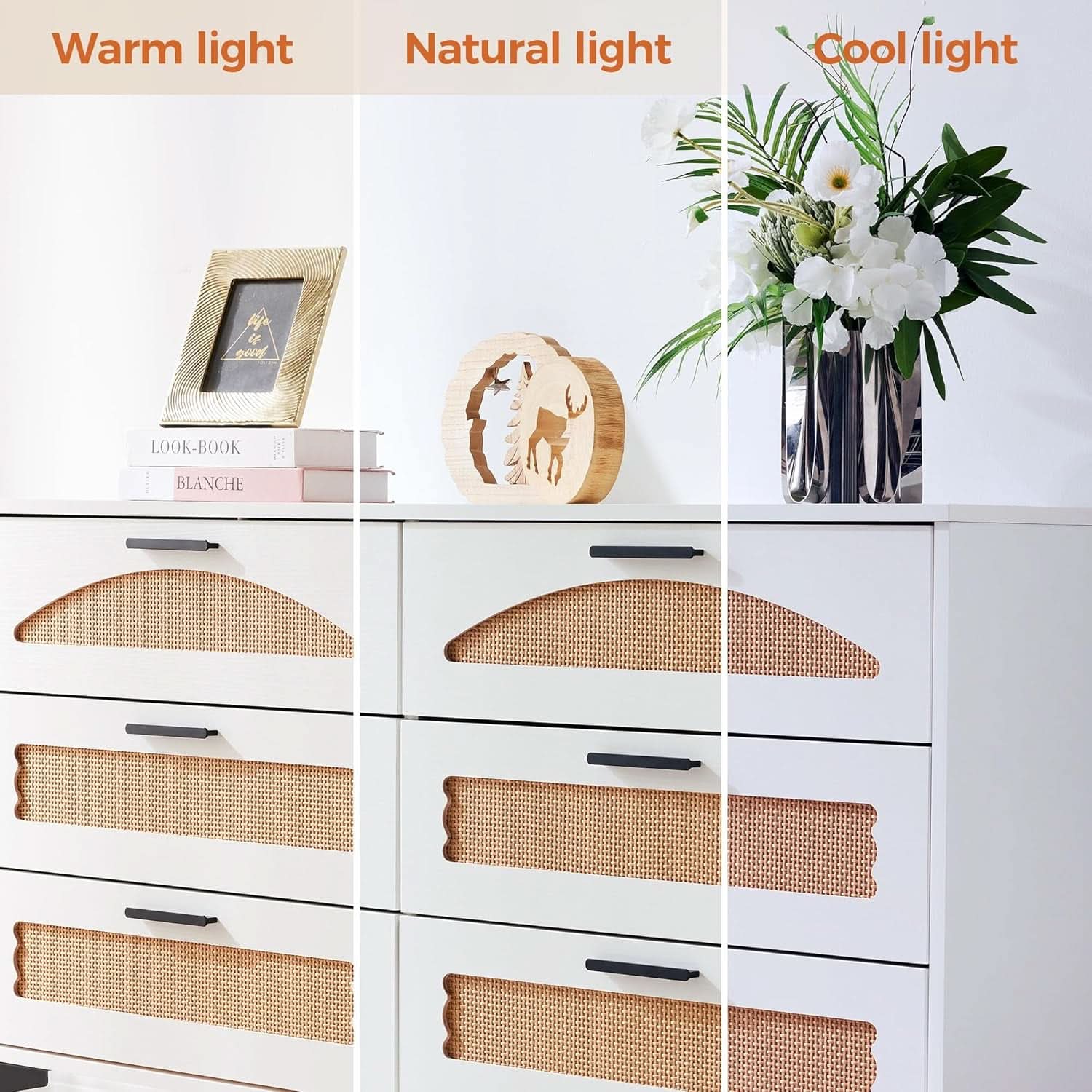 Six Drawer White Dresser With Industrial Steel Base