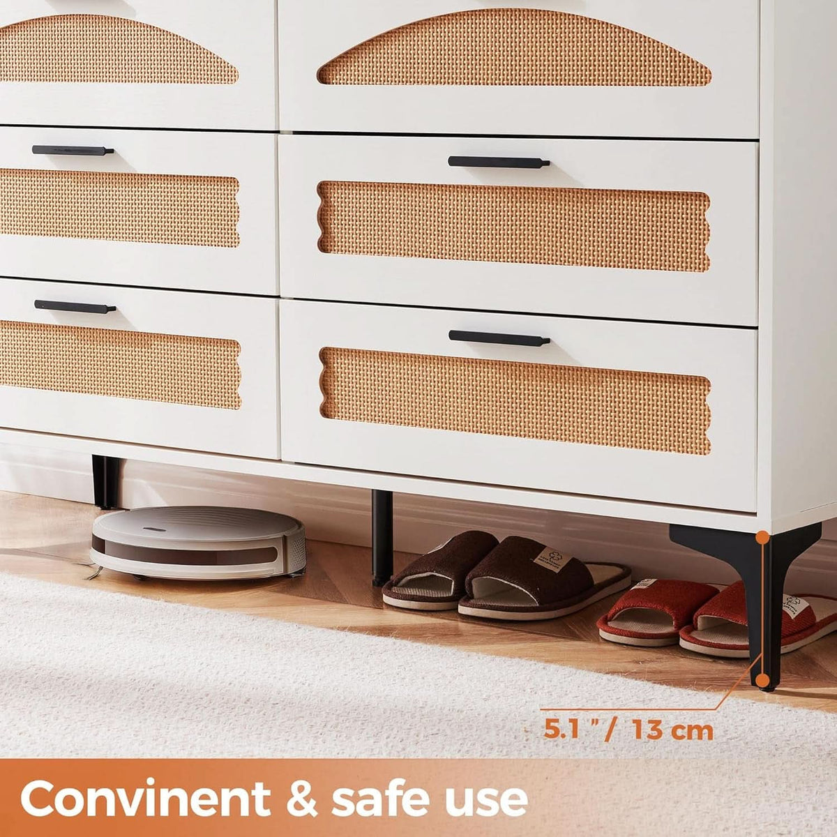 Six Drawer White Dresser With Industrial Steel Base