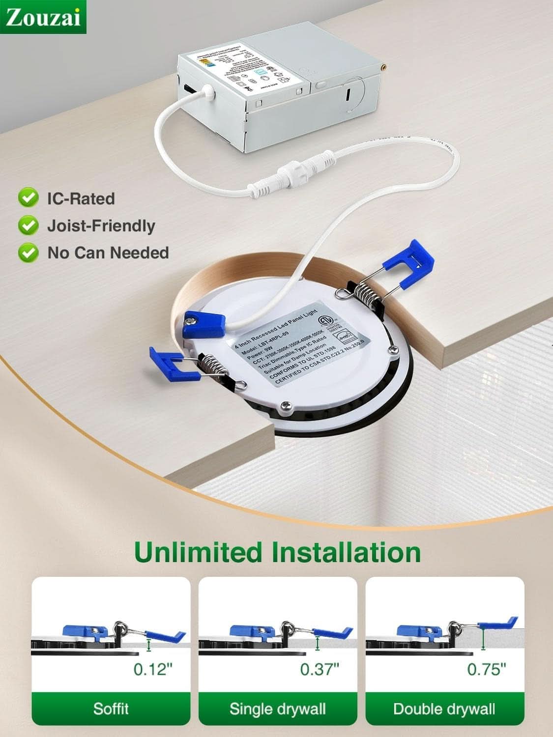 Six Inch Black LED Recessed Ceiling Light 5CCT Dimmable With Junction Box 24 Pack