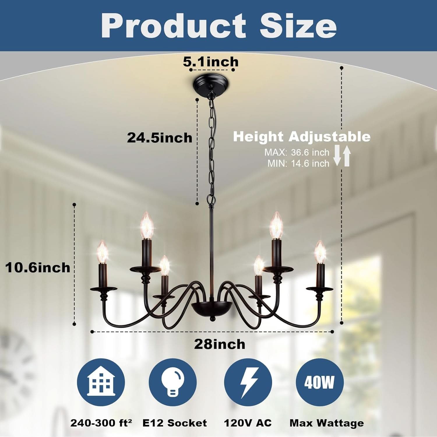 Six Light Black Industrial Farmhouse Chandelier Pendant