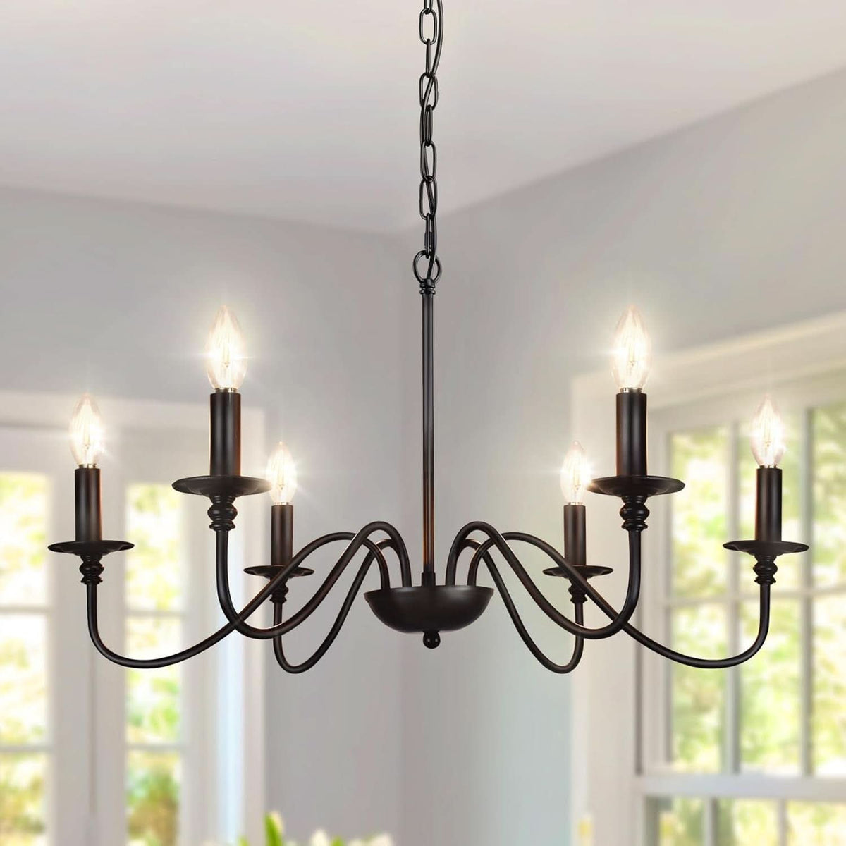 Six Light Black Industrial Farmhouse Chandelier Pendant