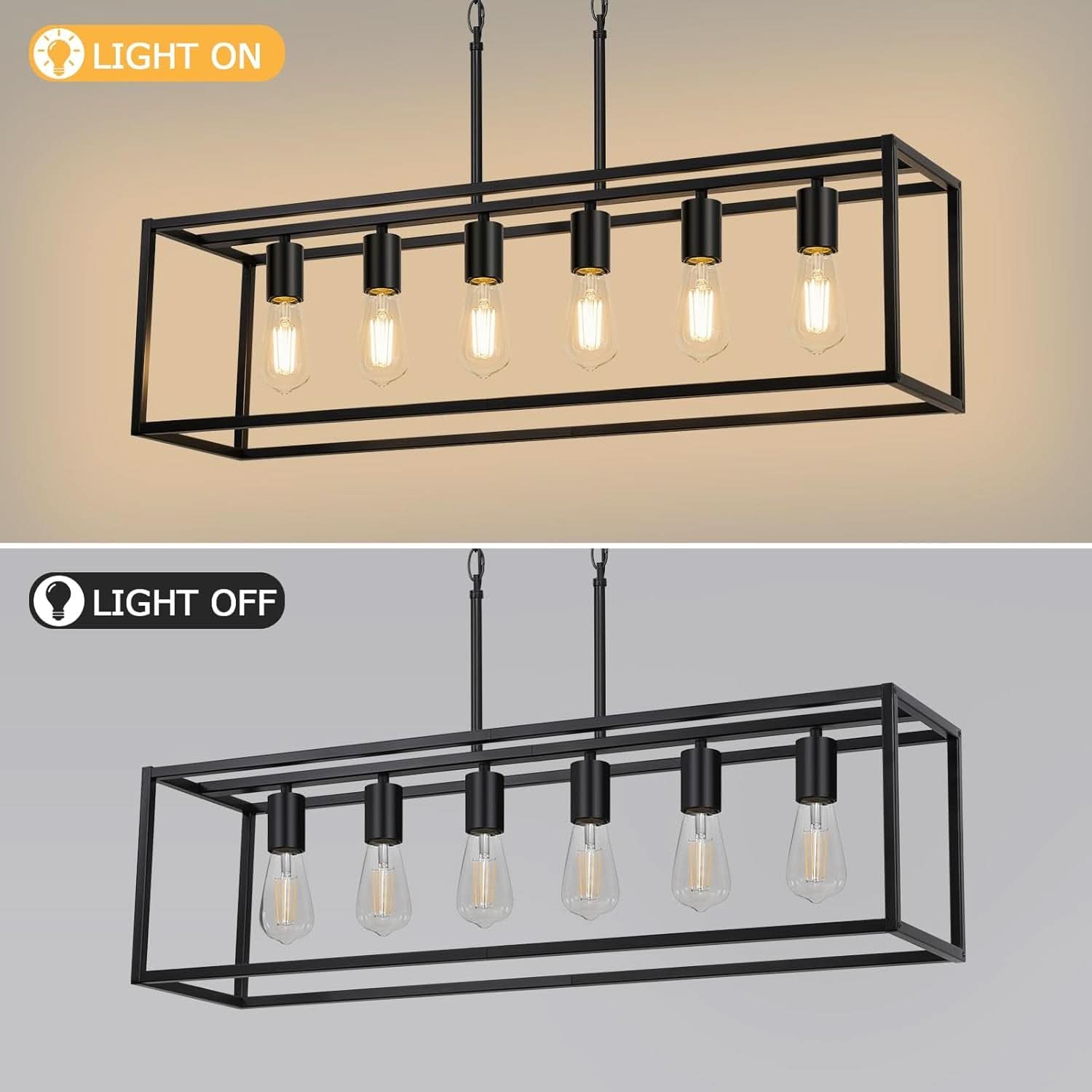 Six Light Black Linear Chandelier With Adjustable Height