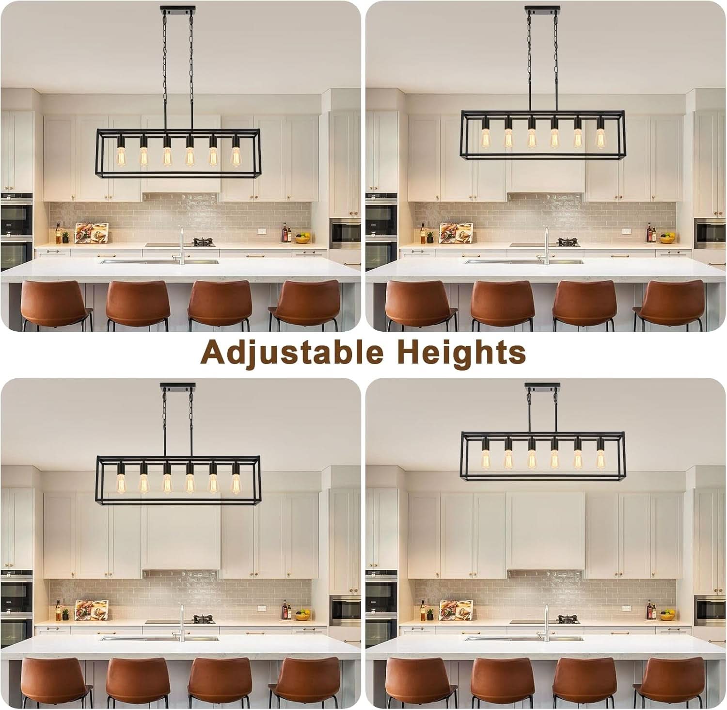 Six Light Black Linear Chandelier With Adjustable Height