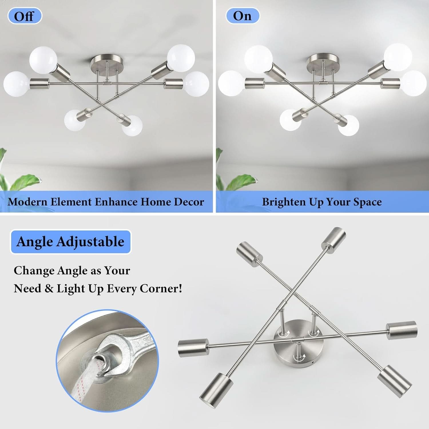 Six Light Sputnik Chandelier Brushed Nickel Fixture