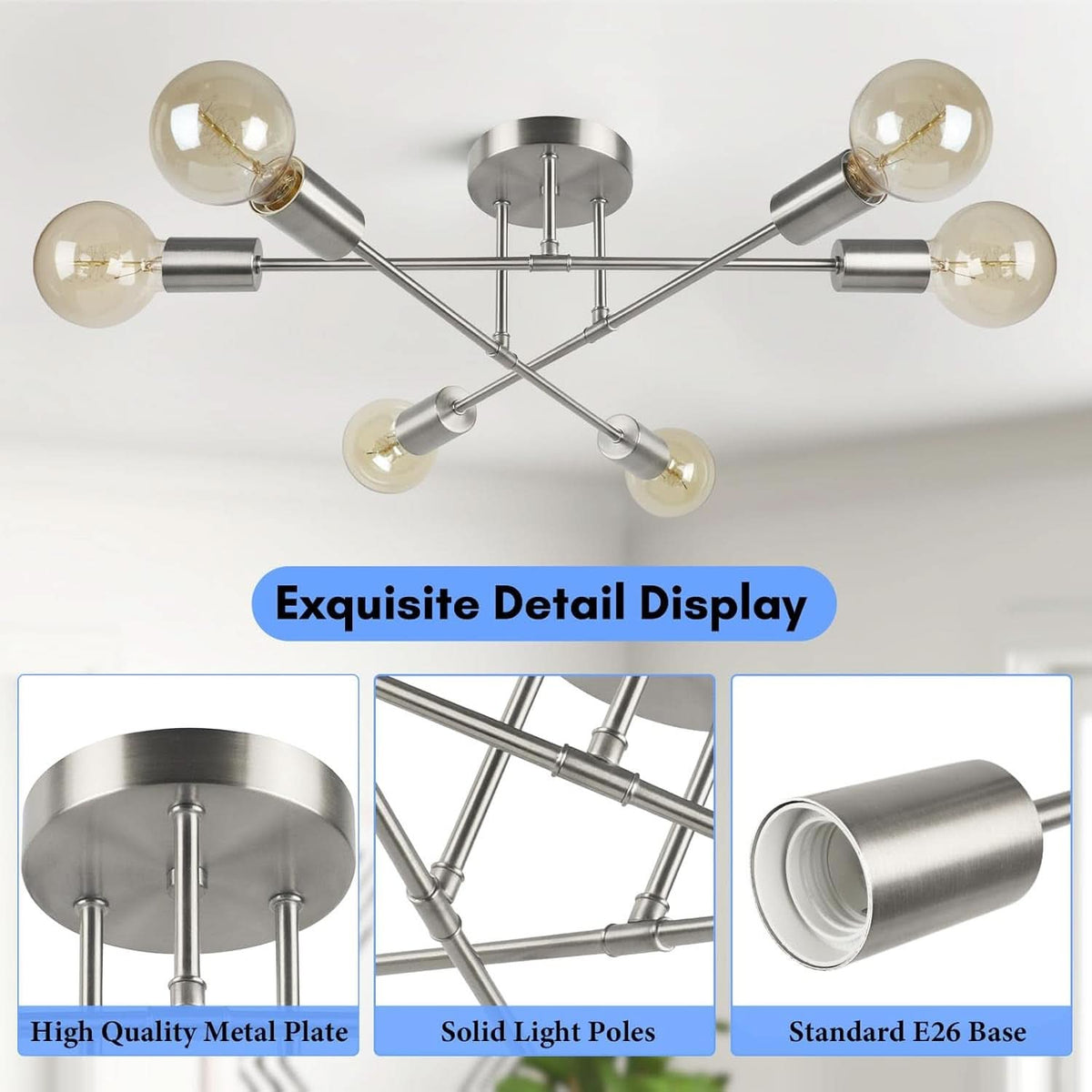 Six Light Sputnik Chandelier Brushed Nickel Fixture