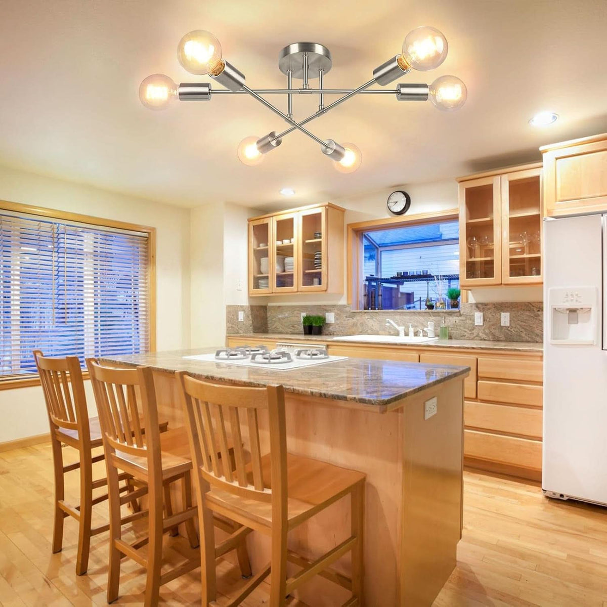 Six Light Sputnik Chandelier Brushed Nickel Fixture