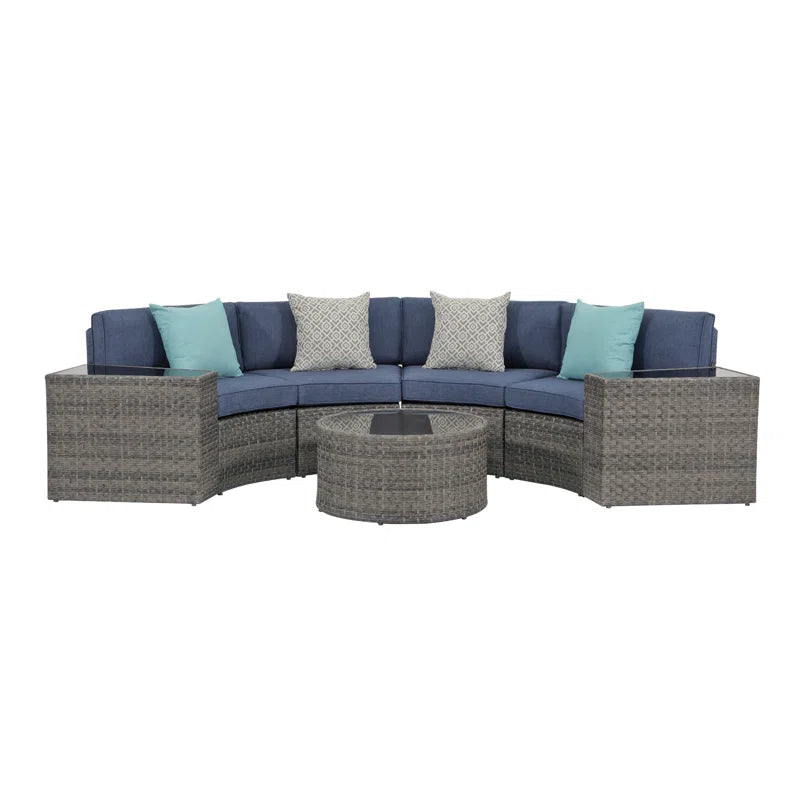 Six Person Modular Wicker Conversation Set With Cushions