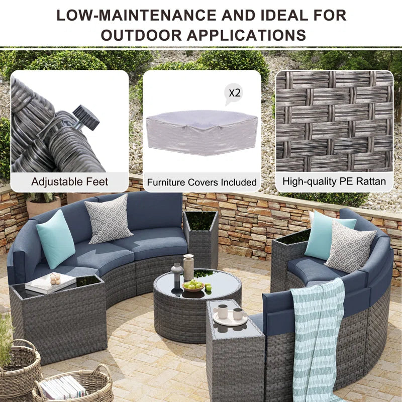 Six Person Modular Wicker Conversation Set With Cushions