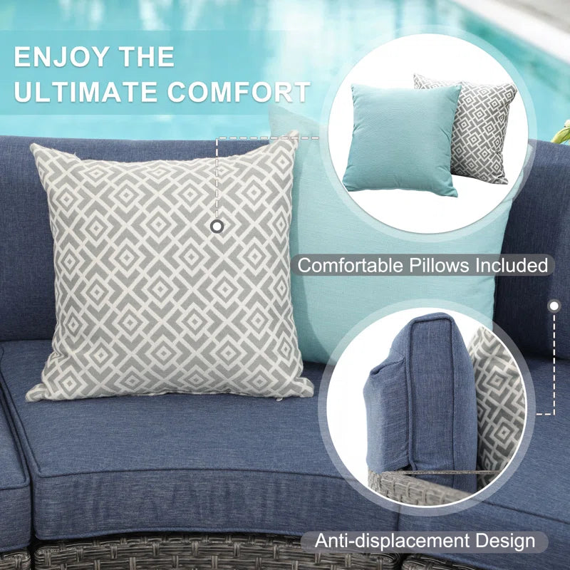 Six Person Modular Wicker Conversation Set With Cushions